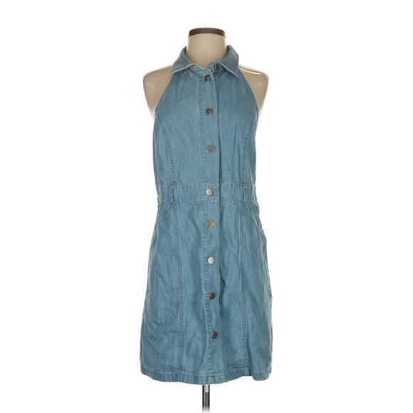 Free People Halter Denim Mini Dress – Medium – Button-Front, Open Back - Picture 6 of 12